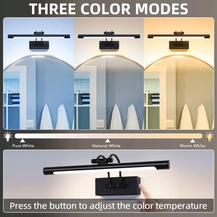 Picture of LED Picture Lights for Wall Black Bathroom Wall Light 40CM 8W 3CCT Vanity Lighting, 170° Adjustable Black Wall Lamp for Mirror Cabinet | No Scale Dimmable LED Picture Light with Rotating Lamp Head, Arc Wall Light Mirror Lighting Lamp [Energy Class F]