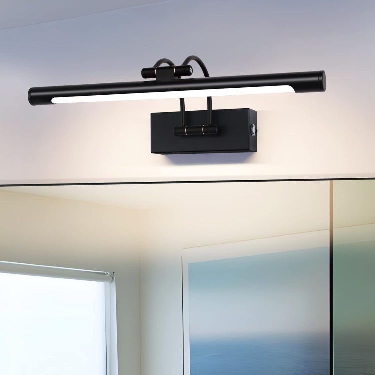 Picture of LED Picture Lights for Wall Black Bathroom Wall Light 40CM 8W 3CCT Vanity Lighting, 170° Adjustable Black Wall Lamp for Mirror Cabinet | No Scale Dimmable LED Picture Light with Rotating Lamp Head, Arc Wall Light Mirror Lighting Lamp [Energy Class F]