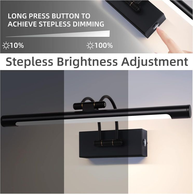 Picture of LED Picture Lights for Wall Black Bathroom Wall Light 40CM 8W 3CCT Vanity Lighting, 170° Adjustable Black Wall Lamp for Mirror Cabinet | No Scale Dimmable LED Picture Light with Rotating Lamp Head, Arc Wall Light Mirror Lighting Lamp [Energy Class F]