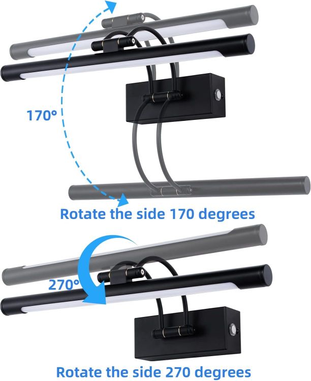 Picture of LED Picture Lights for Wall Black Bathroom Wall Light 40CM 8W 3CCT Vanity Lighting, 170° Adjustable Black Wall Lamp for Mirror Cabinet | No Scale Dimmable LED Picture Light with Rotating Lamp Head, Arc Wall Light Mirror Lighting Lamp [Energy Class F]