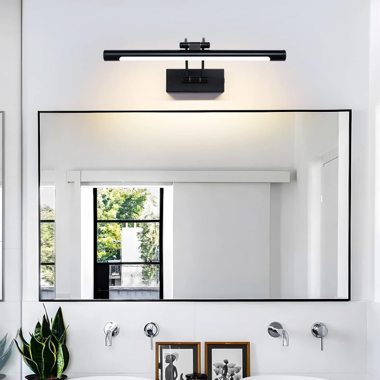 Picture of LED Picture Lights for Wall Black Bathroom Wall Light 40CM 8W 3CCT Vanity Lighting, 170° Adjustable Black Wall Lamp for Mirror Cabinet | No Scale Dimmable LED Picture Light with Rotating Lamp Head, Arc Wall Light Mirror Lighting Lamp [Energy Class F]