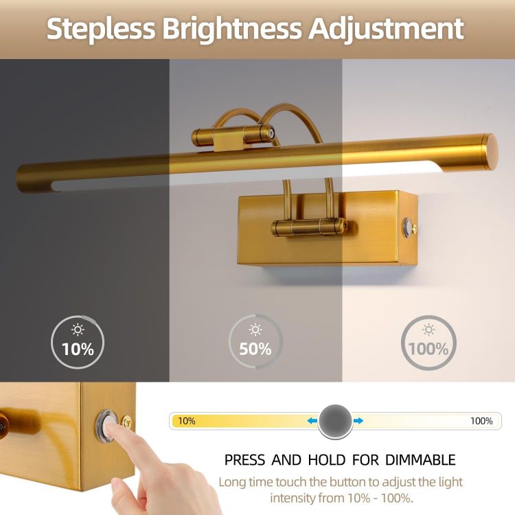 Picture of 40CM Gold Picture Lights for Wall Stepless Dimming Bath Mirror Light - 3 Color Temperatures & Swivel Head for Makeup Vanity, Picture Frame Lighting 10W [Energy Class F]