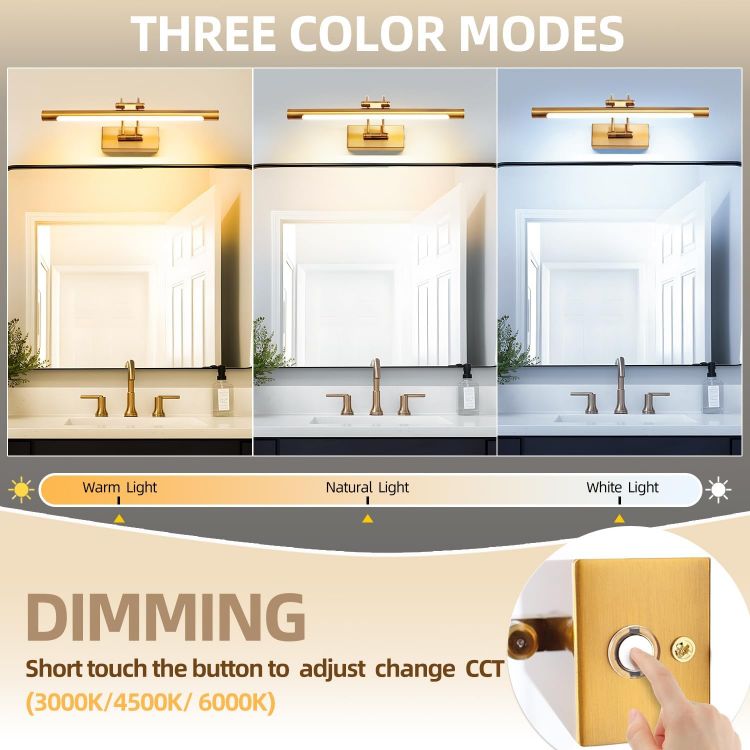 Picture of 40CM Gold Picture Lights for Wall Stepless Dimming Bath Mirror Light - 3 Color Temperatures & Swivel Head for Makeup Vanity, Picture Frame Lighting 10W [Energy Class F]