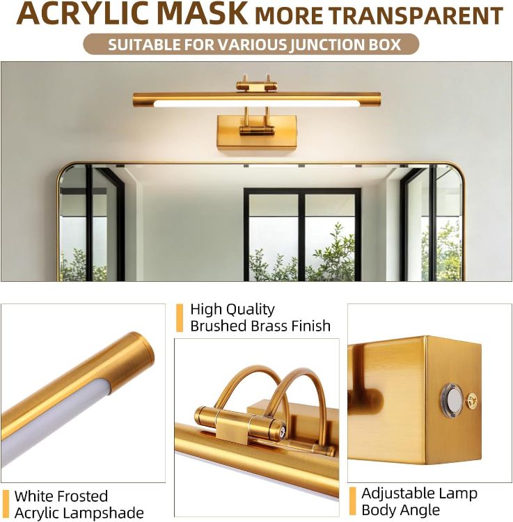 Picture of 40CM Gold Picture Lights for Wall Stepless Dimming Bath Mirror Light - 3 Color Temperatures & Swivel Head for Makeup Vanity, Picture Frame Lighting 10W [Energy Class F]