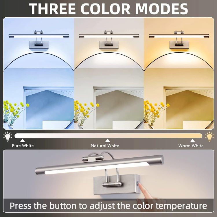 Picture of Bathroom Wall Light 40CM LED Bathroom Over Mirror Light with Switch,180° Adjustable Picture Lights IP44 Wall Lamp 8W Aluminum for Hotel Shaver Make Up Wall Scones(Matte Nickel) [Energy Class F]