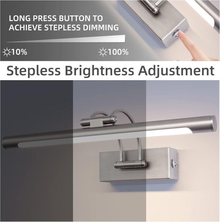 Picture of Bathroom Wall Light 40CM LED Bathroom Over Mirror Light with Switch,180° Adjustable Picture Lights IP44 Wall Lamp 8W Aluminum for Hotel Shaver Make Up Wall Scones(Matte Nickel) [Energy Class F]