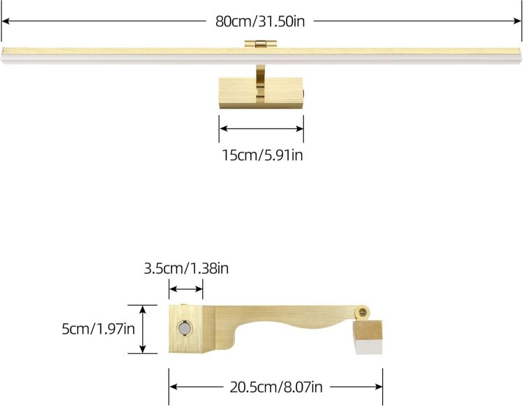Picture of MantoLite Dimmable LED Picture Lights 80CM Bathroom Vanity Light Fixture Ajustable Gold Indoor Lighting Wall Sconce Hotel Bedside 3000K/4500K/6000K Reading Lamp Display Lamps 16W [Energy Class F]