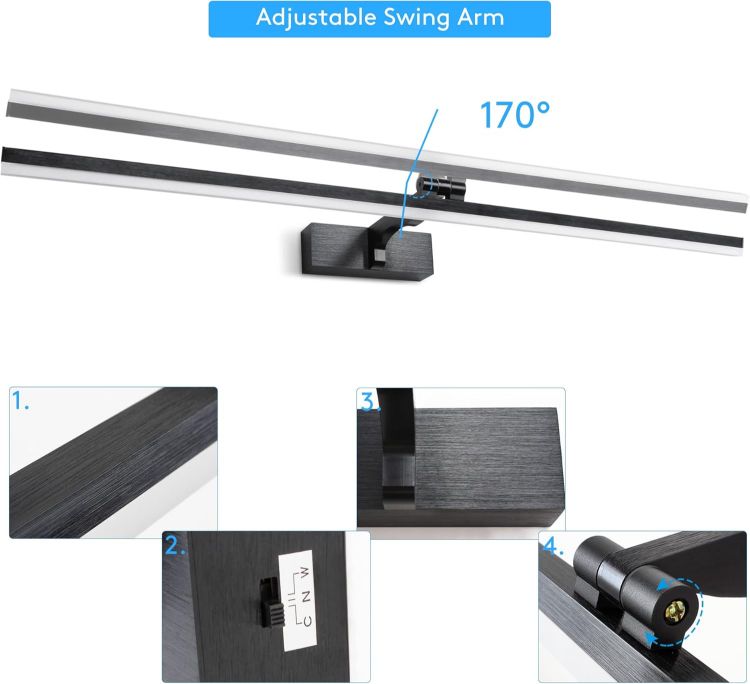 Picture of MantoLite Wall Lights 3 Color Temperatures Picture Lights 80CM Long LED Wall Lights for Pictures Bathroom Mirror Light Frames&Art Painting IP44 Over Mirror Lamp 16W [Energy Class F]