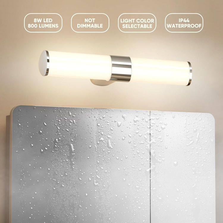 Picture of LED Bathroom Over Mirror Light, Length 40CM Bathroom Wall Mounted Vanity Light for Mirror, IP44 Waterproof, Silver Chrome Lamp, 8W 800Lm Not Dimmable, 3 Levels Optional Lighting Colors [Energy Class F]