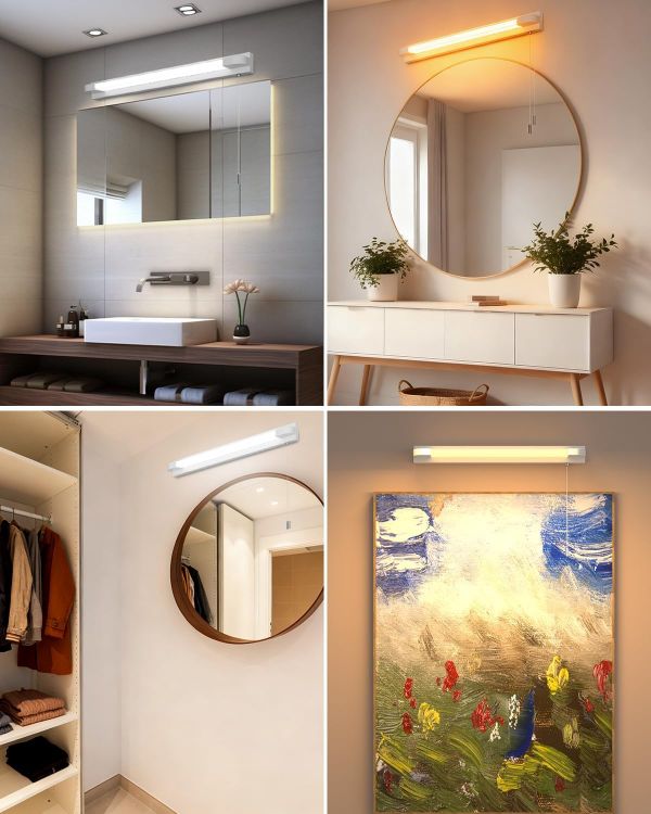 Picture of LED Bathroom Mirror Light, 7W IP44 Waterproof Bathroom Wall Light with Remote & Pull Cord Switch, 3 Colors Dimmable Wall Lights for Bathroom Living Room [Energy Class A]