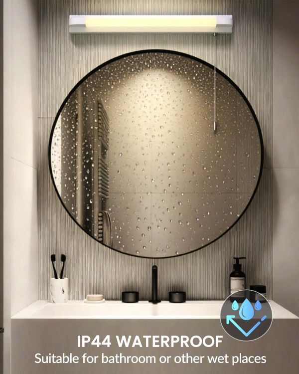 Picture of LED Bathroom Mirror Light, 7W IP44 Waterproof Bathroom Wall Light with Remote & Pull Cord Switch, 3 Colors Dimmable Wall Lights for Bathroom Living Room [Energy Class A]