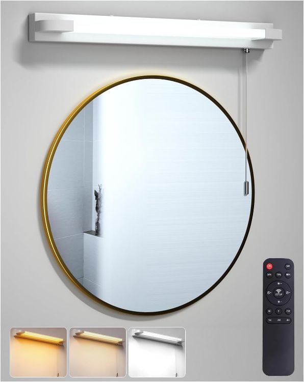 Picture of LED Bathroom Mirror Light, 7W IP44 Waterproof Bathroom Wall Light with Remote & Pull Cord Switch, 3 Colors Dimmable Wall Lights for Bathroom Living Room [Energy Class A]