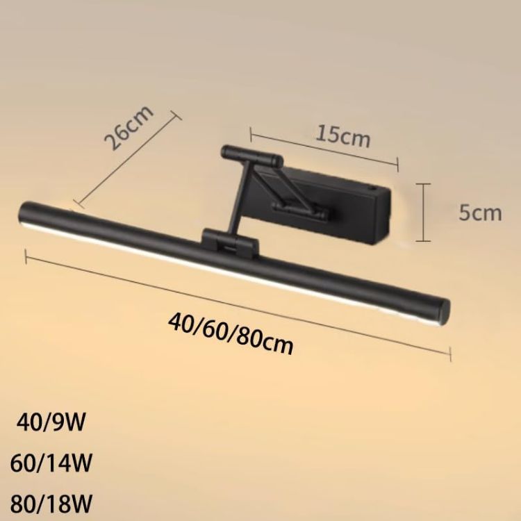 Picture of XINYASEE LED Bathroom Mirror Light, Indoor Wall Light, 180° Adjustable, 9-18W, Bathroom Lighting, Warm/Natural/White Light, for Living Room Bedroom (Black, 40CM) [Energy Class E]