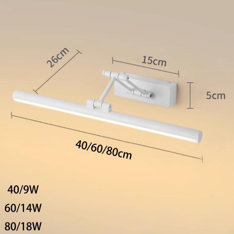Picture of XINYASEE LED Bathroom Mirror Light, Indoor Wall Light, 180° Adjustable, 9-18W, Bathroom Lighting, Warm/Natural/White Light, for Living Room Bedroom (White, 40CM) [Energy Class E]