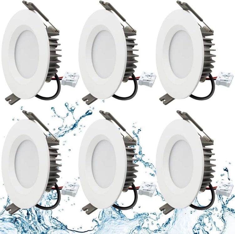 Picture of Recessed LED Ceiling Light, IP65 Soffit Bathroom Lights, 7W Waterproof Spotlights Downlight for Bathroom Shower Kitchen, Cut Φ70-90mm Hole, 6 Pack  [6000K Cool White] [Energy Class E]