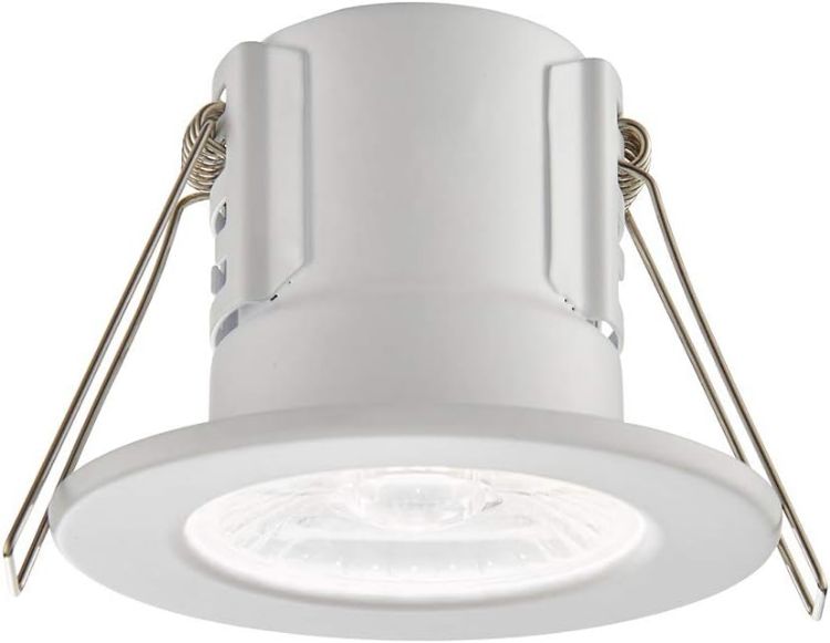 Picture of National Lighting SHIELDECO Matt White Finish Steel Fire Rated Cool White LED Anti Glare Low Profile Ceiling Downlight Spotlight IP65 Rated for Bathroom, Shower, Kitchen, Lounge [Energy Class A+]