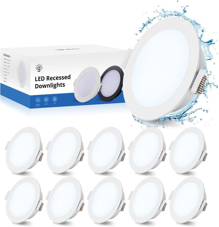 Picture of Gr4tec LED Downlights for Ceiling, 10 X 5W LED Recessed Ceiling Lights Black 4000K Natural White, Bathroom Spotlights IP65 Waterproof, 35mm Ultra-Slim, φ68-80mm Hole Spotlights for Bedroom Kitchen [Energy Class F]
