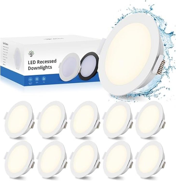 Picture of Gr4tec LED Downlights for Ceiling, 10 X 5W LED Recessed Ceiling Lights Black 4000K Natural White, Bathroom Spotlights IP65 Waterproof, 35mm Ultra-Slim, φ68-80mm Hole Spotlights for Bedroom Kitchen [Energy Class F]
