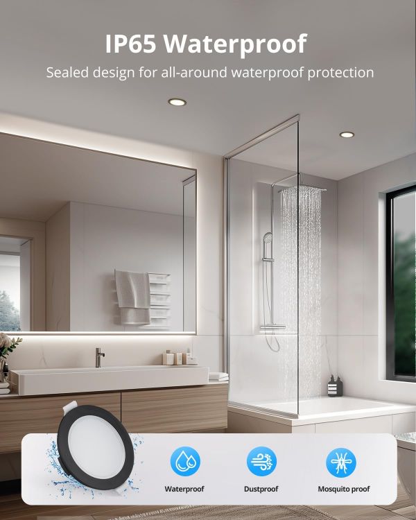 Picture of Gr4tec LED Downlights for Ceiling, 10 X 5W LED Recessed Ceiling Lights Black 4000K Natural White, Bathroom Spotlights IP65 Waterproof, 35mm Ultra-Slim, φ68-80mm Hole Spotlights for Bedroom Kitchen [Energy Class F]