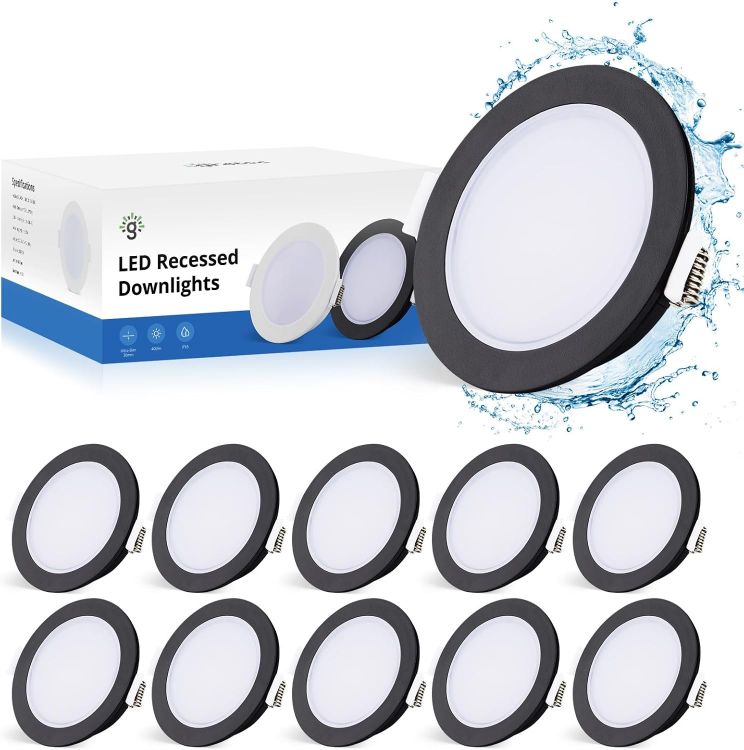 Picture of Gr4tec LED Downlights for Ceiling, 10 X 5W LED Recessed Ceiling Lights Black 4000K Natural White, Bathroom Spotlights IP65 Waterproof, 35mm Ultra-Slim, φ68-80mm Hole Spotlights for Bedroom Kitchen [Energy Class F]