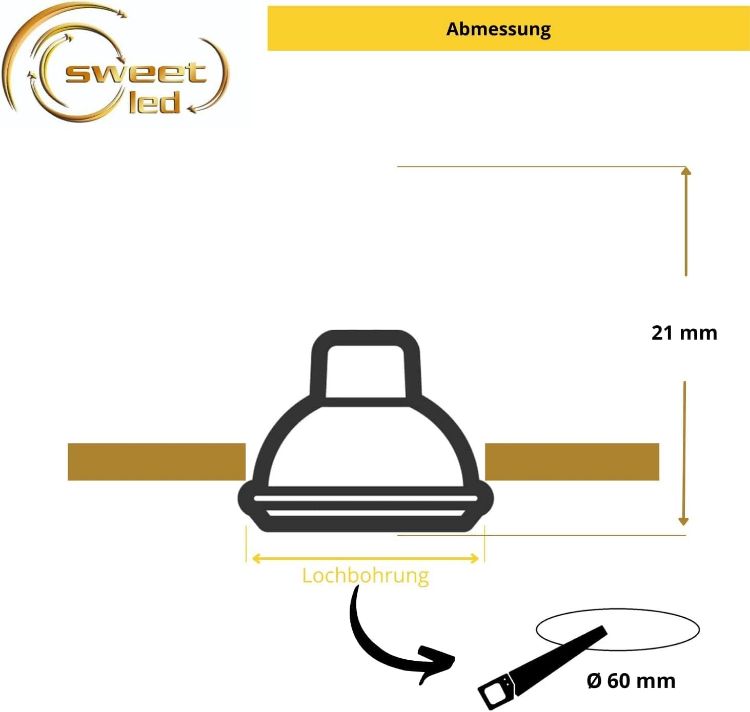 Picture of sweet-led 1 - 4 Pack, 3.5 W LED, G4 230 V IP44, Flat Furniture Light, Recessed Furniture Light, Bathroom Light, Recessed Spotlight, Ultra Flat Mini Wet Room (4 Warm White/Gold) [Energy Class G]