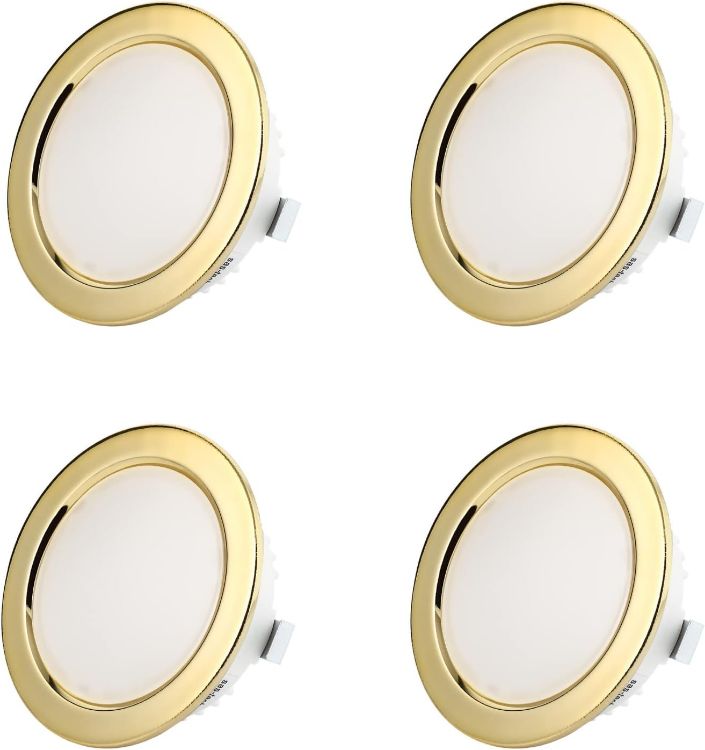 Picture of sweet-led 1 - 4 Pack, 3.5 W LED, G4 230 V IP44, Flat Furniture Light, Recessed Furniture Light, Bathroom Light, Recessed Spotlight, Ultra Flat Mini Wet Room (4 Warm White/Gold) [Energy Class G]