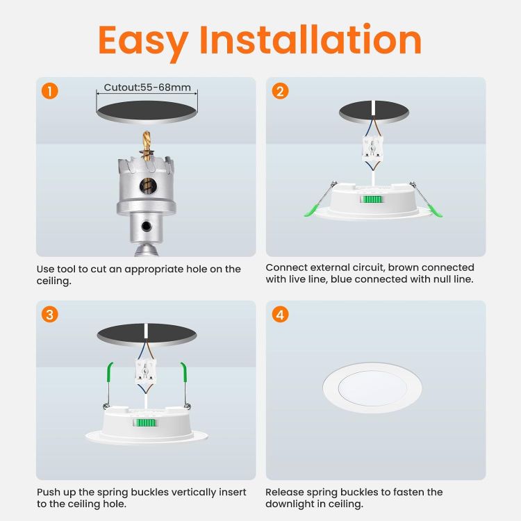 Picture of ALUSSO LIGHTING 6 Pack LED Downlights, LED Recessed Ceiling Lights 4W 310LM 230V, 55-68mm Cutout Dimmable,3CCT 3000K 4000K 6500K Adjustable, IP44 Suitable for Bathroom Living Room Kitchen,Nickel [Energy Class F]