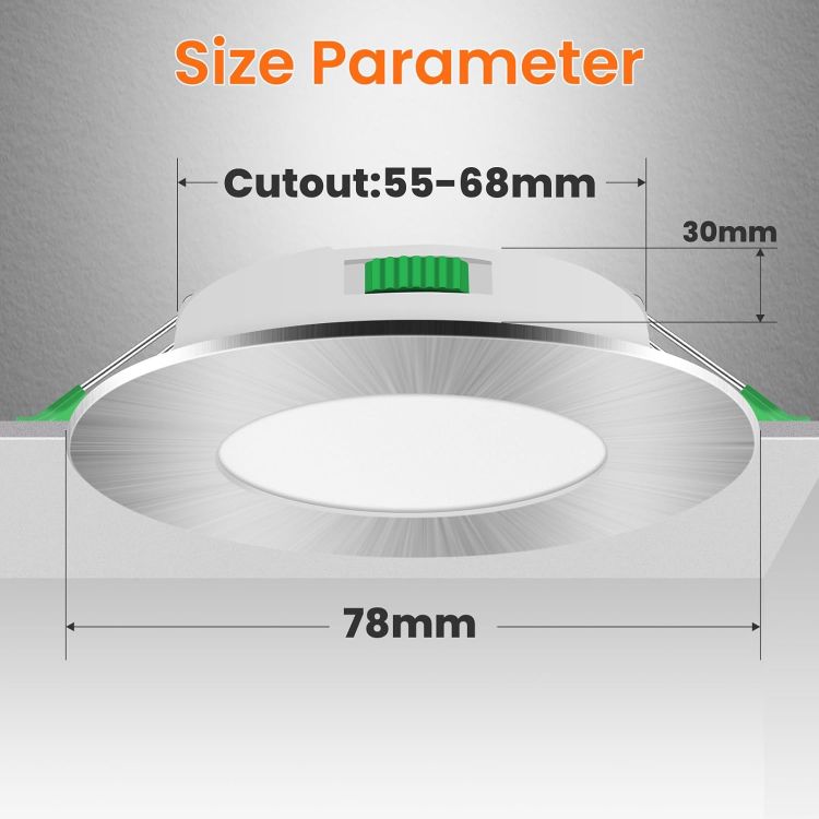 Picture of ALUSSO LIGHTING 6 Pack LED Downlights, LED Recessed Ceiling Lights 4W 310LM 230V, 55-68mm Cutout Dimmable,3CCT 3000K 4000K 6500K Adjustable, IP44 Suitable for Bathroom Living Room Kitchen,Nickel [Energy Class F]