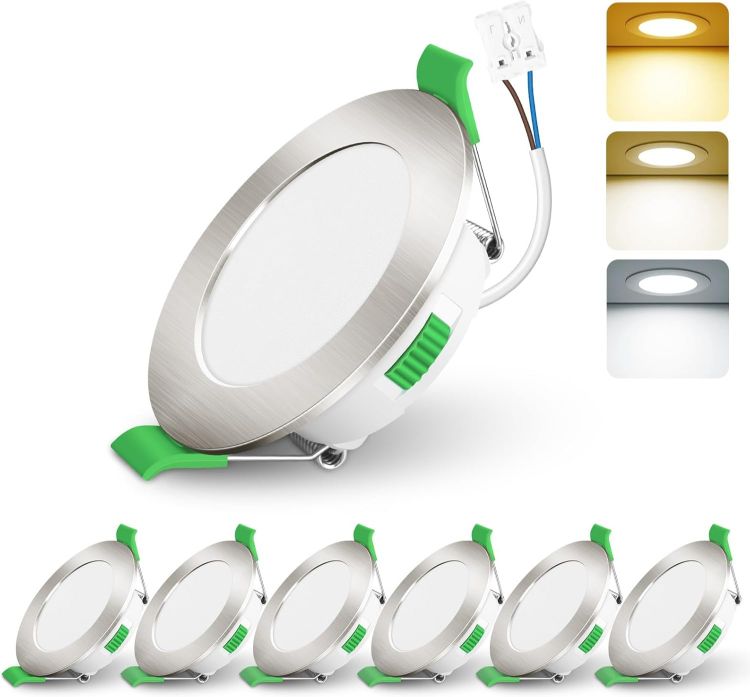 Picture of ALUSSO LIGHTING 6 Pack LED Downlights, LED Recessed Ceiling Lights 4W 310LM 230V, 55-68mm Cutout Dimmable,3CCT 3000K 4000K 6500K Adjustable, IP44 Suitable for Bathroom Living Room Kitchen,Nickel [Energy Class F]