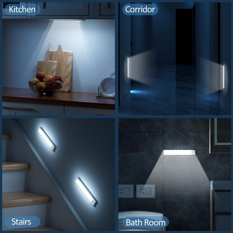 Picture of Under Cabinet Kitchen Lights Cupboard - LED Motion Sensor Light | Rechargeable Battery Operated, Indoor Magnetic Wardrobe Strip Lighting, Wireless USB, Adhesive, Stick on Counter Shelf Closet [Energy Class G]