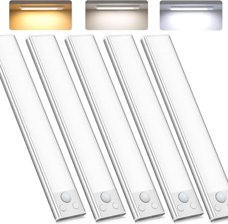 Picture of Under Cabinet Kitchen Lights Cupboard - LED Motion Sensor Light | Rechargeable Battery Operated, Indoor Magnetic Wardrobe Strip Lighting, Wireless USB, Adhesive, Stick on Counter Shelf Closet [Energy Class G]