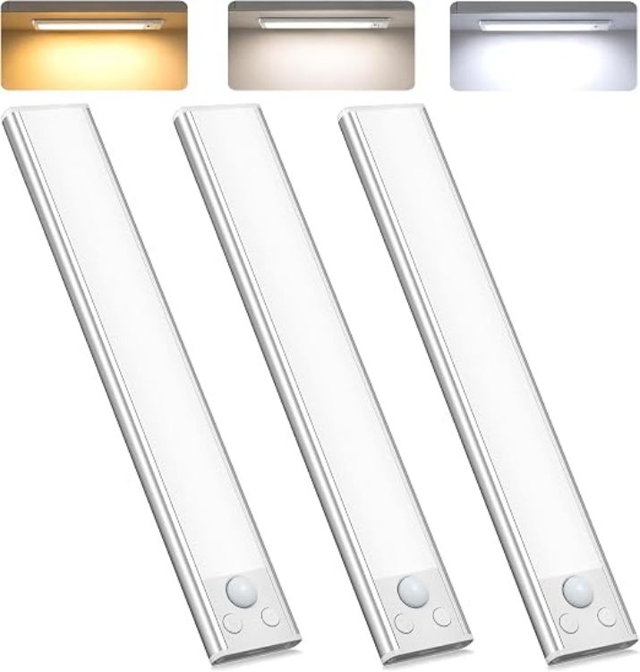 Picture of Under Cabinet Kitchen Lights Cupboard - LED Motion Sensor Light | Rechargeable Battery Operated, Indoor Magnetic Wardrobe Strip Lighting, Wireless USB, Adhesive, Stick on Counter Shelf Closet [Energy Class G]