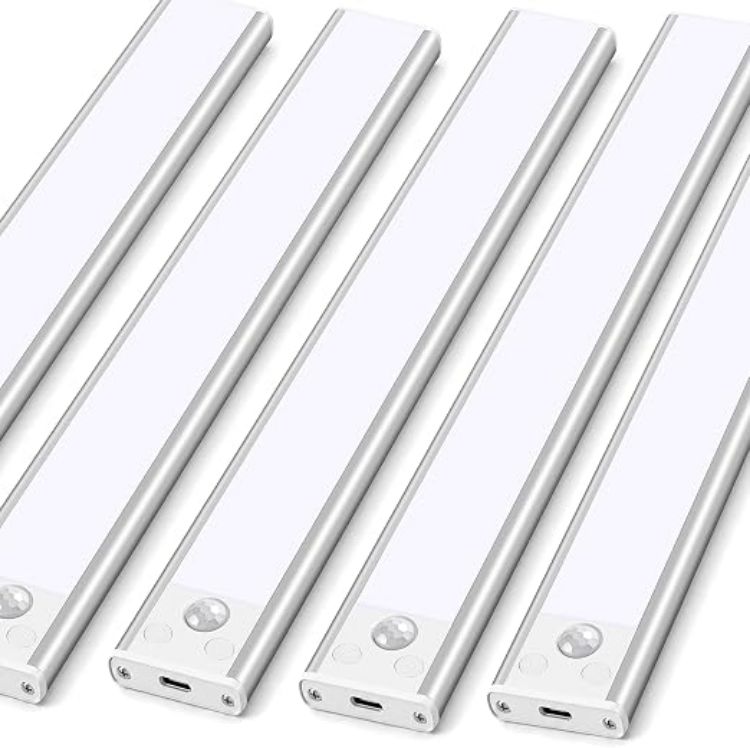 Picture of Under Cabinet Kitchen Lights Cupboard - LED Motion Sensor Light Indoor - 2200mAh Rechargeable Battery Operated - Wardrobe Strip Lighting Magnetic Stick Wireless USB Powered Shelf Stairs Counter Closet [Energy Class F]