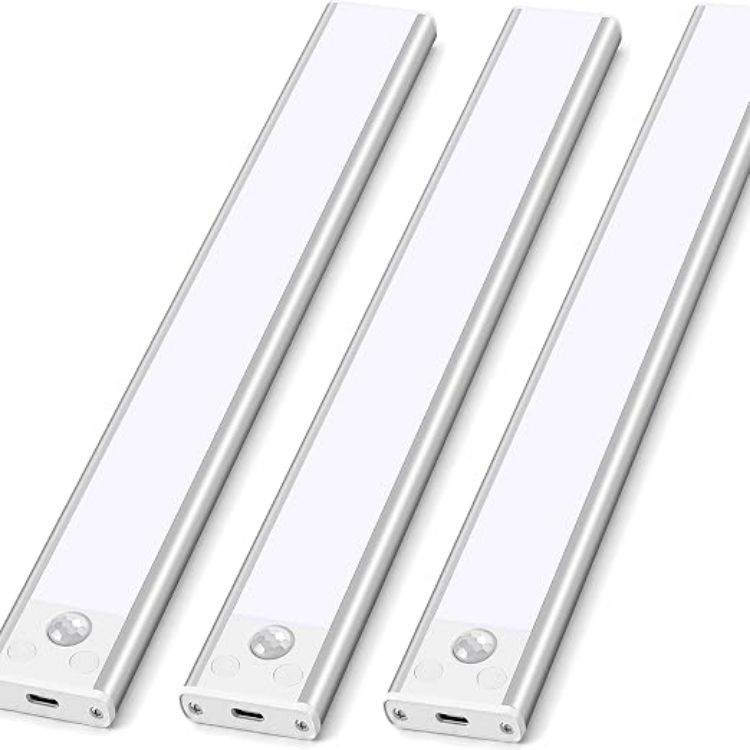 Picture of Under Cabinet Kitchen Lights Cupboard - LED Motion Sensor Light Indoor - 2200mAh Rechargeable Battery Operated - Wardrobe Strip Lighting Magnetic Stick Wireless USB Powered Shelf Stairs Counter Closet [Energy Class F]