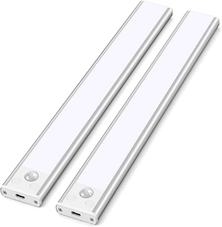 Picture of Under Cabinet Kitchen Lights Cupboard - LED Motion Sensor Light Indoor - 2200mAh Rechargeable Battery Operated - Wardrobe Strip Lighting Magnetic Stick Wireless USB Powered Shelf Stairs Counter Closet [Energy Class F]