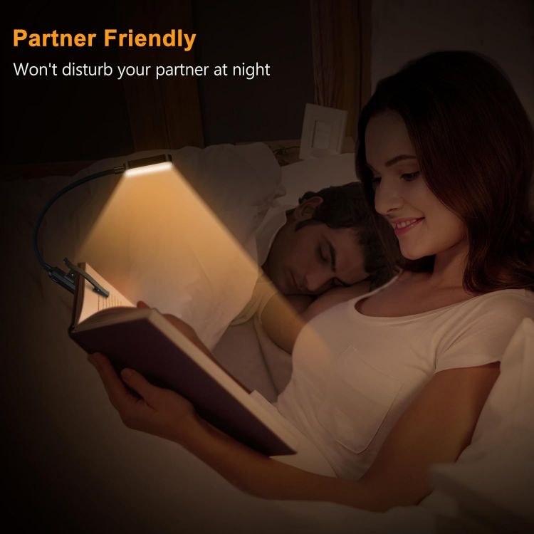 Picture of Gritin 16 LED Reading Light, Book Light - Eye Caring 3 Color Temperatures | Stepless Dimming Brightness, Power Indicator, Long-Lasting Rechargeable, Lightweight Flexible Clip on Lamp for Book Lovers