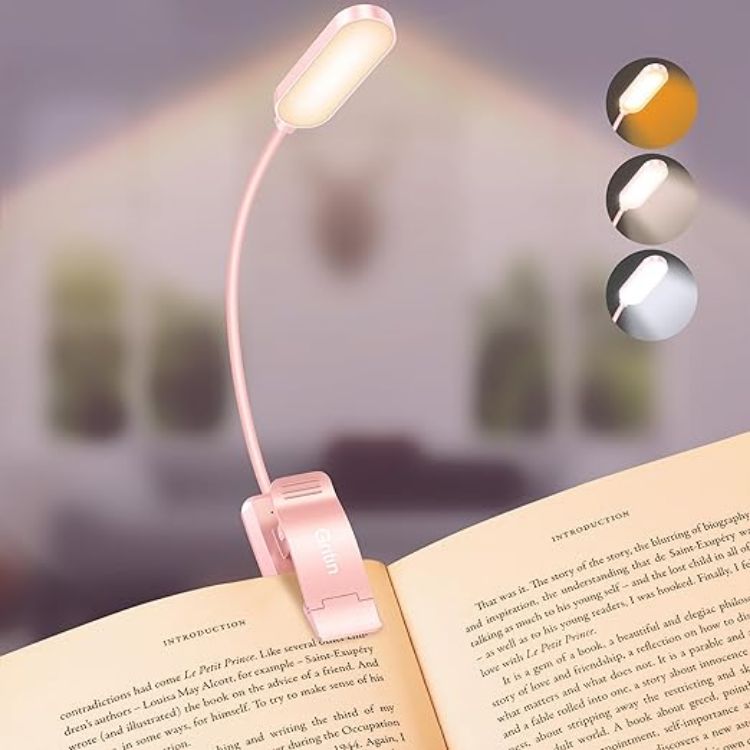 Picture of Gritin 16 LED Reading Light, Book Light - Eye Caring 3 Color Temperatures | Stepless Dimming Brightness, Power Indicator, Long-Lasting Rechargeable, Lightweight Flexible Clip on Lamp for Book Lovers