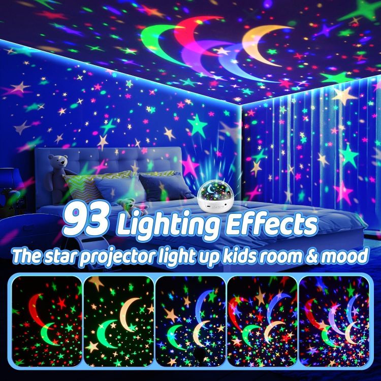 Picture of Night Light Projector 93 Lighting Mode,Baby Toys Gift Dimmable+Timer+Remote | 360°Rotate Sensory Lights,3Films-Star Moon,Dinosaur,Ocean,Exquisite Package Baby Boy Girl Gifts,Sensory Toys for Autism Kids [Energy Class G]