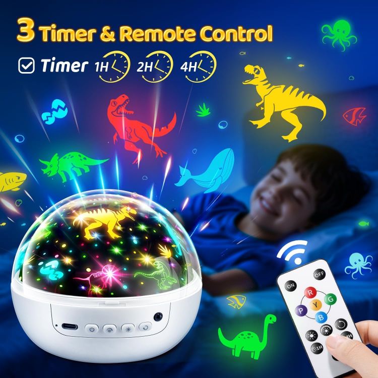 Picture of Night Light Projector 93 Lighting Mode,Baby Toys Gift Dimmable+Timer+Remote | 360°Rotate Sensory Lights,3Films-Star Moon,Dinosaur,Ocean,Exquisite Package Baby Boy Girl Gifts,Sensory Toys for Autism Kids [Energy Class G]