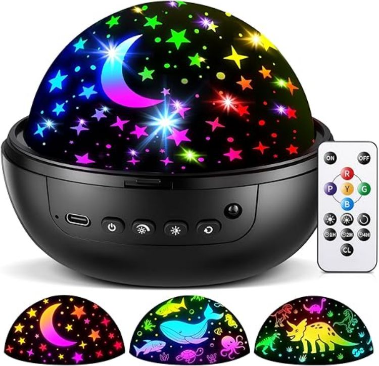 Picture of Night Light Projector 93 Lighting Mode,Baby Toys Gift Dimmable+Timer+Remote | 360°Rotate Sensory Lights,3Films-Star Moon,Dinosaur,Ocean,Exquisite Package Baby Boy Girl Gifts,Sensory Toys for Autism Kids [Energy Class G]
