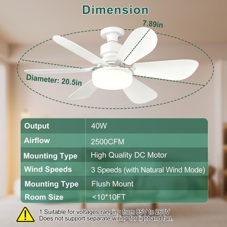 Picture of Ceiling Fan Light, FIBRAVE E27 Fan Lights with Remote Control, Stepless Dimmable 30W 1800 Lumens 3000-6500K 3-Color 3-Speed, Small Ceiling Fan with Light for Bedroom, Kitchen, Bathroom (White) [Energy Class D]