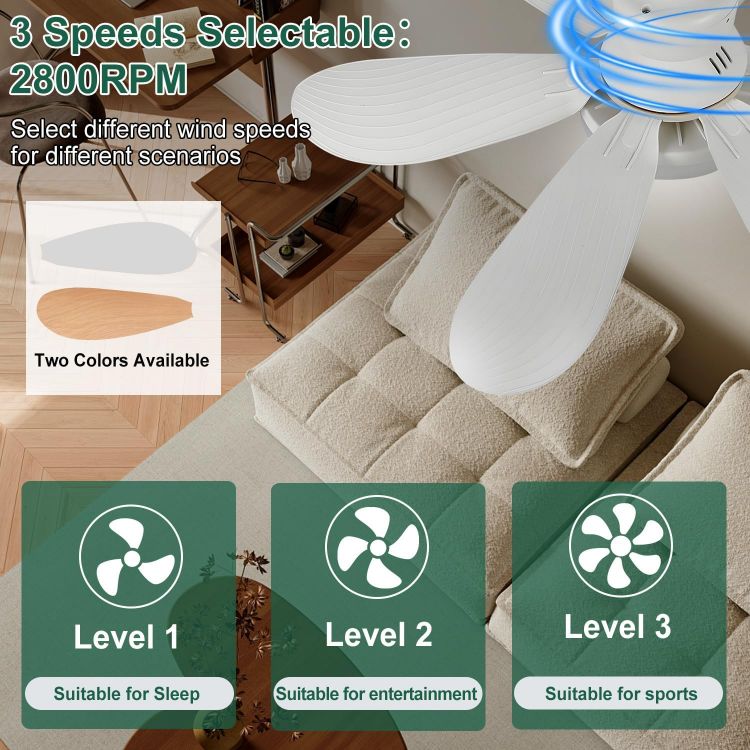 Picture of Ceiling Fan Light, FIBRAVE E27 Fan Lights with Remote Control, Stepless Dimmable 30W 1800 Lumens 3000-6500K 3-Color 3-Speed, Small Ceiling Fan with Light for Bedroom, Kitchen, Bathroom (White) [Energy Class D]