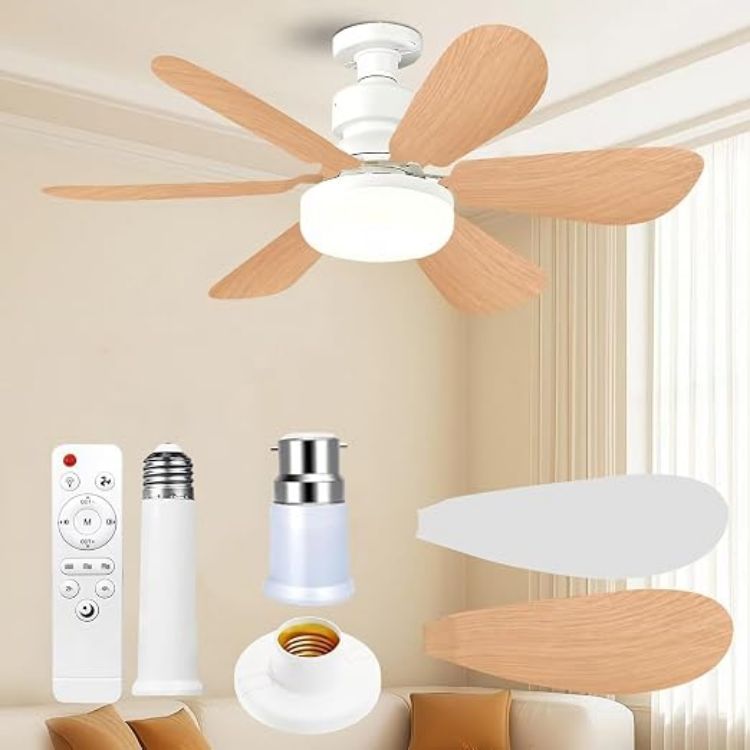 Picture of Ceiling Fan Light, FIBRAVE E27 Fan Lights with Remote Control, Stepless Dimmable 30W 1800 Lumens 3000-6500K 3-Color 3-Speed, Small Ceiling Fan with Light for Bedroom, Kitchen, Bathroom (White) [Energy Class D]