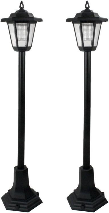 Picture of LED Solar Garden Lamp Post Lights Outdoor Pathway Lantern Black Pack of 2