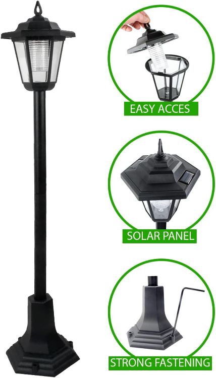 Picture of LED Solar Garden Lamp Post Lights Outdoor Pathway Lantern Black Pack of 2