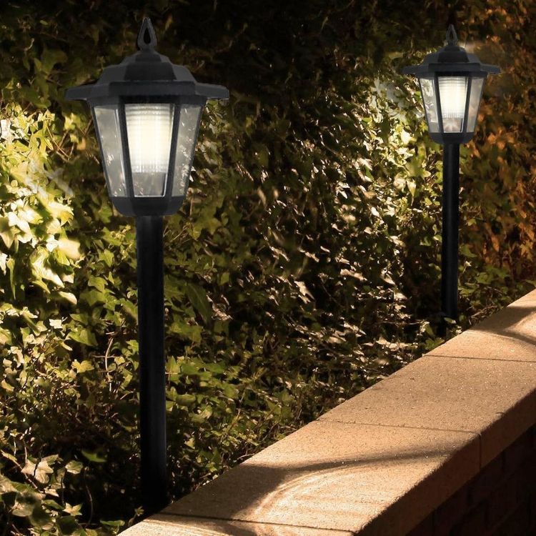 Picture of LED Solar Garden Lamp Post Lights Outdoor Pathway Lantern Black Pack of 2
