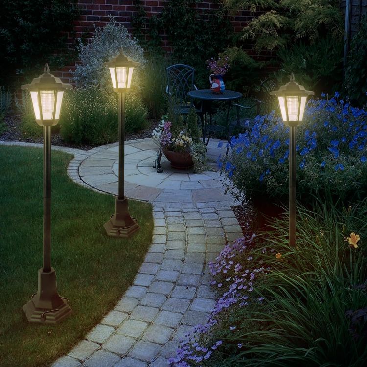 Picture of LED Solar Garden Lamp Post Lights Outdoor Pathway Lantern Black Pack of 2