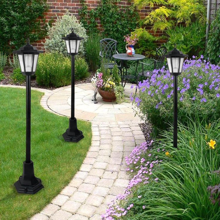 Picture of LED Solar Garden Lamp Post Lights Outdoor Pathway Lantern Black Pack of 2