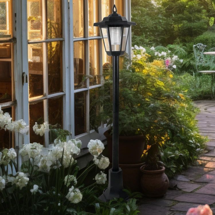 Picture of LED Solar Garden Lamp Post Lights Outdoor Pathway Lantern Black Pack of 2