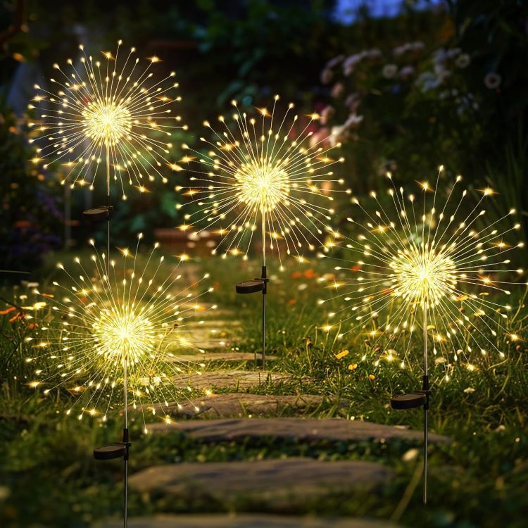 Picture of Solar Lights Outdoor Garden, Solar Firework Lights 120 LEDs 4 Packs, Starburst Light Waterproof for Yard Lawn Party Patio Wedding Decor(Warm White) [Energy Class A]